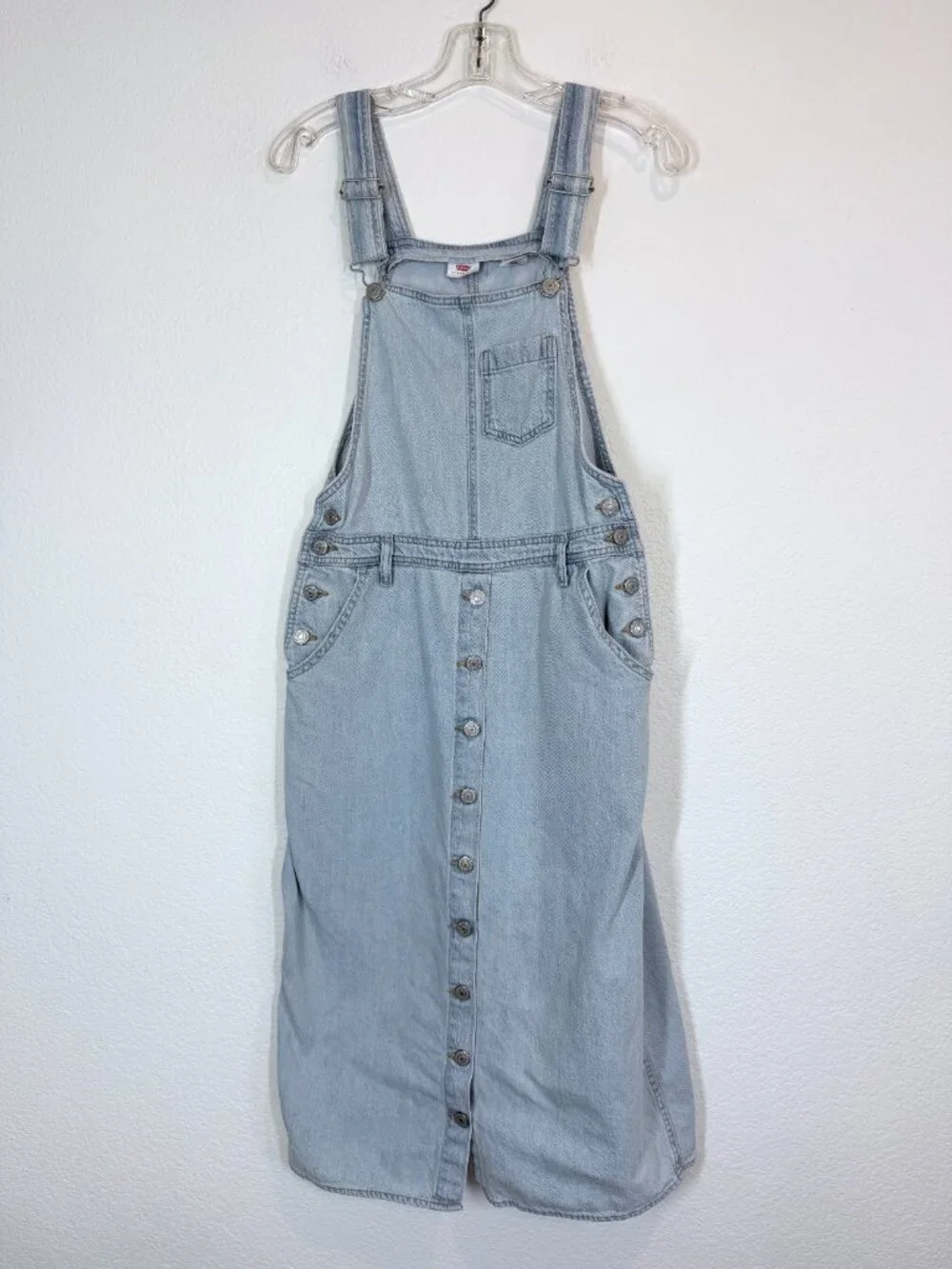 Levi's Denim Overall Dress Bib Jumper Pinafore Light Wash Y2K 90s Small - Picture 2 of 11